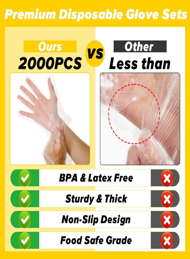 HaiFafafaing 2000 Pcs Plastic Gloves Disposable Bulk, Disposable Clear Food Safe Service Prep Gloves for Cooking Food Prep Cleaning, Party, Household, Kitchen, Handling, One Size - Image 3